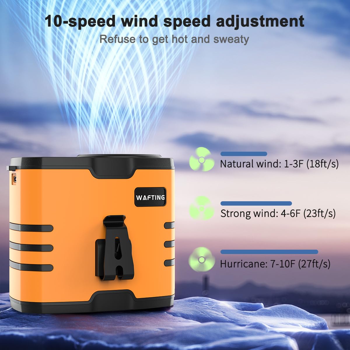 Portable Waist Fan - High-Speed Belt Fan, 10-Speed Adjustable, 10000mAh Rechargeable, LED Display Shirt Air Conditioner for Camping, Hiking, and Outdoor Work