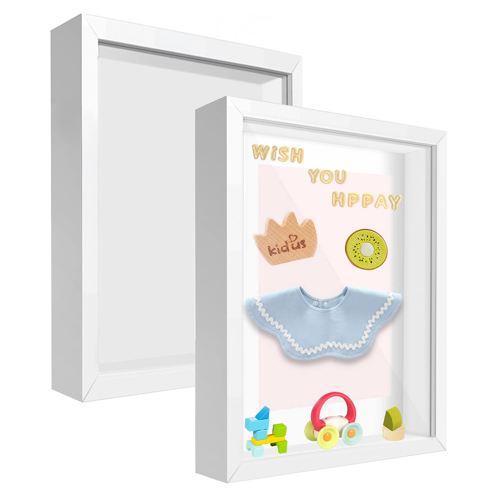 sunmeg 2Pcs 3D Shadow Box 8x10 Picture Frame Wooden Deep Box Square Photo Frames Desktop or Wall Hanging for Medal, Flower & Crafts Display