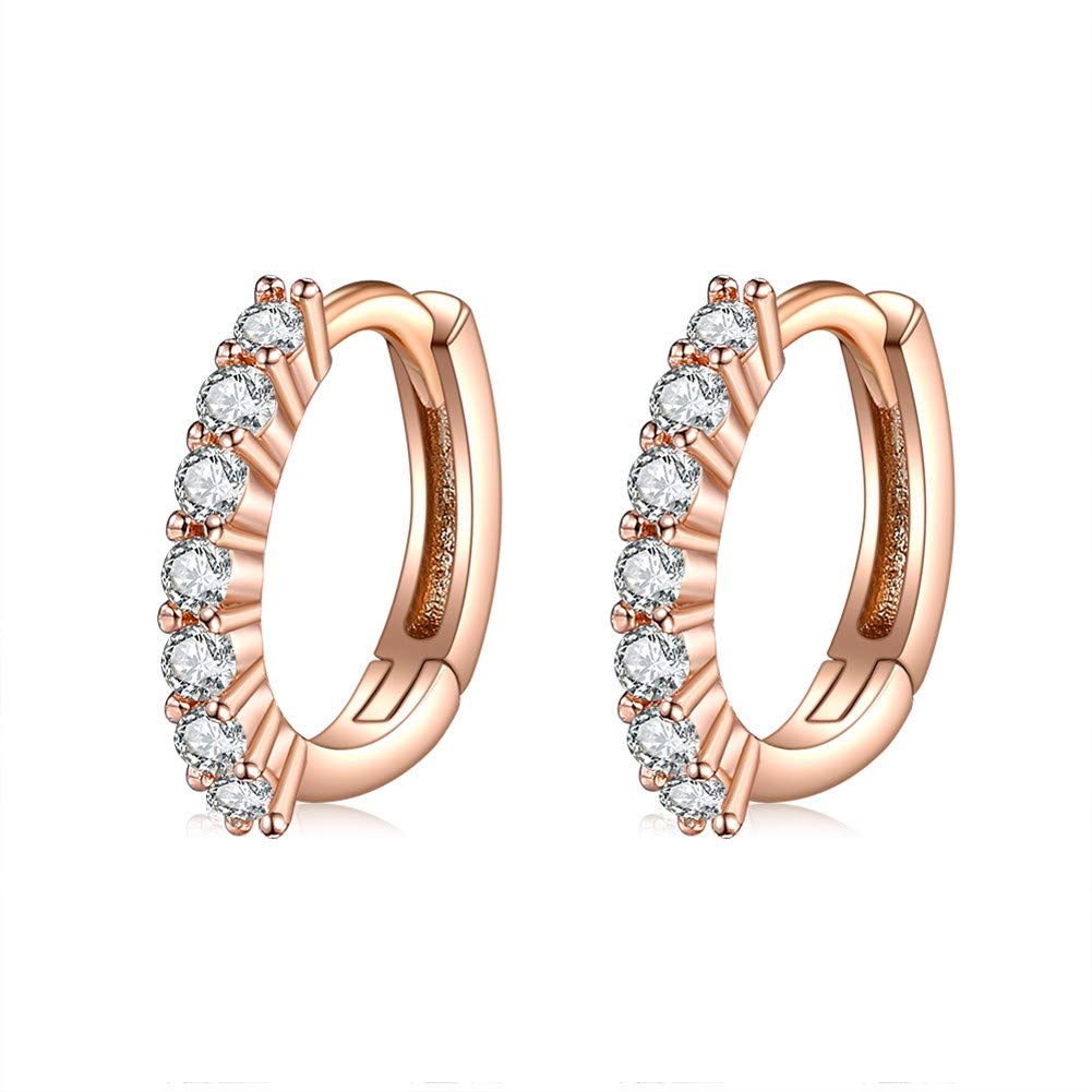 PEARLOVE Mini Hoop Earrings,925 Sterling Silver Rose Gold Huggie Earrings, Hoops Small Round Hoop Earrings for Women and Girls