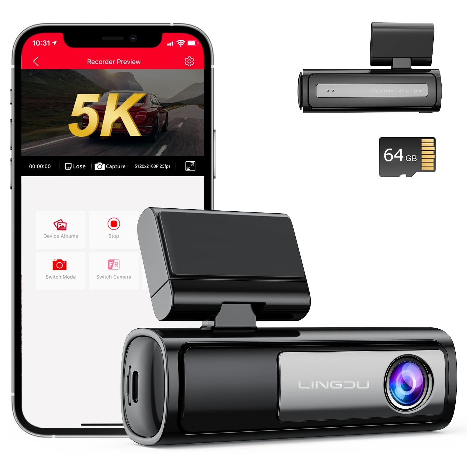 LINGDU Dash Cam 5K with Voice Control, 5G WiFi APP Control, Bluetooth, GPS Car Camera Front Parking Mode, Wide Angle, Night Vision, Bump Detection, Loop Recording, G-sensor (LD06（5K）)