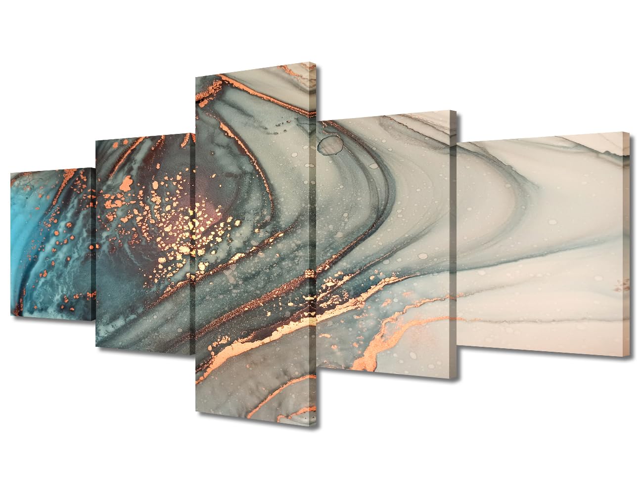 Framed Abstract Marble Texture Pattern Canvas Prints Wall Art for Home Decor Beige Blue Ink Pictures Print On Canvas for Office Posters Living Room Decoration Paintings Ready to Hang(50" Wx24 H)