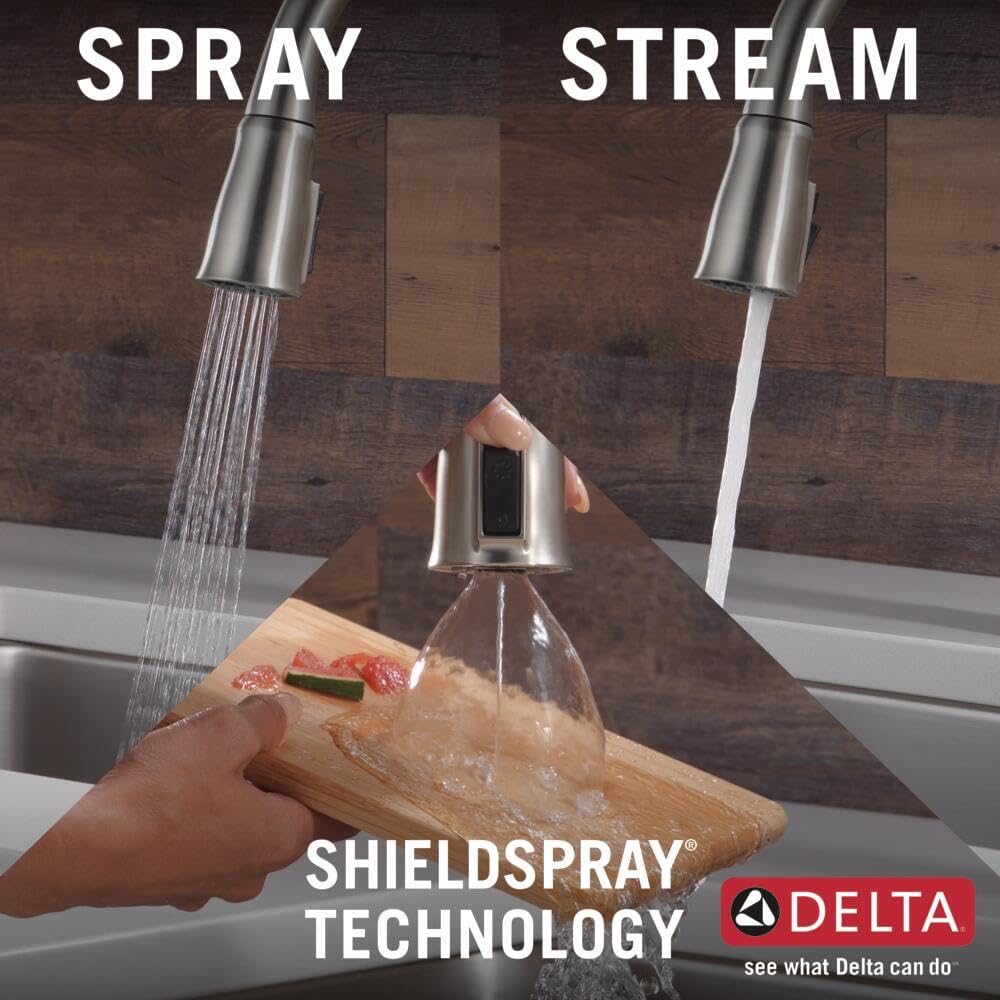Delta Ophelia Brushed Nickel Kitchen Faucet with Pull Down Sprayer, Modern Single Hole Kitchen Sink Faucet, Single Handle, SpotShield Stainless 19888Z-SP-DST