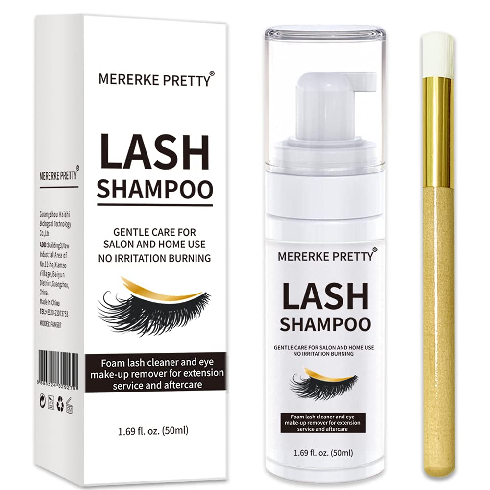 Eyelash Extension Shampoo 50 ml + Brush - Eyelid Foaming Cleanser - Sensitive Paraben & Sulfate Free - Eyelash Wash and Lash Bath for Extensions - Salon Use and Home Care