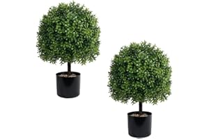 UNADRA Artificial Boxwood Plants Outdoor Faux Topiaries Ball Trees set of 2 for Front Porch decor(22" T,13" D)- 4 Layers Leaf Fake Shrubs Potted for Indoor Home Office Decor UV Resistant