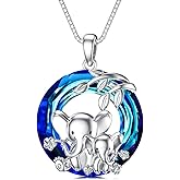 Elephant Necklace 925 Sterling Silver Elephant Crystal Pendant Necklaces Animal Elephants Jewelry Gifts for Women