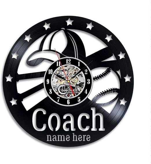 TPFEI Béisbol 3D Reloj De Pared De Vinilo Negro Reloj De Recuerdo
