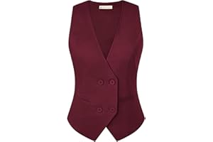 Belle Poque Vest Tops for Women 2025 trendy Sleeveless V-Neck Double Breasted Work Suit Waistcoat Vests with 2 Pockets