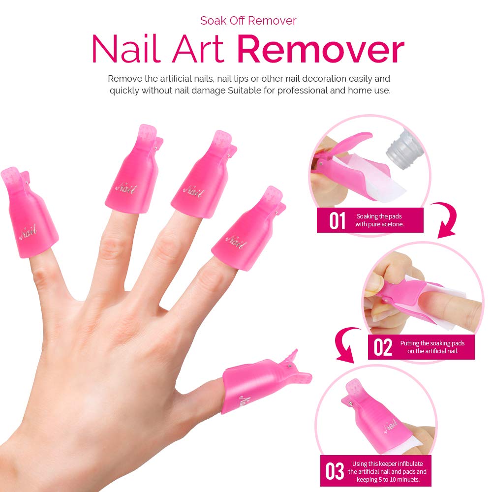 Teenitor Nail Gel Remover Tools Kit with Pink Polish Remover Clips, Cuticle Peeler Scraper, Gel Nail Brush, 115 Pack Nail Wipe Cotton Pads, Nail File Grits 120/180 Buffer Block Grits 400/4000 : Beauty