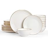 Famiware Jupiter Dinnerware Set, Plates and Bowls Dish Sets for 8 (24 Pieces), Microwave and Dishwasher Safe Stoneware Speckled Tableware, Chip and Scratch Resistant, White