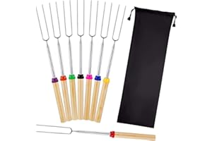 Mluchee 8Pack Marshmallow Roasting Sticks Smores Skewers for Fire Pit 32inch Telescoping Sausage BBQ Hot Dog Forks Portable Carrying Bag for Grill Campfire Thanksgiving Christmas Gifts