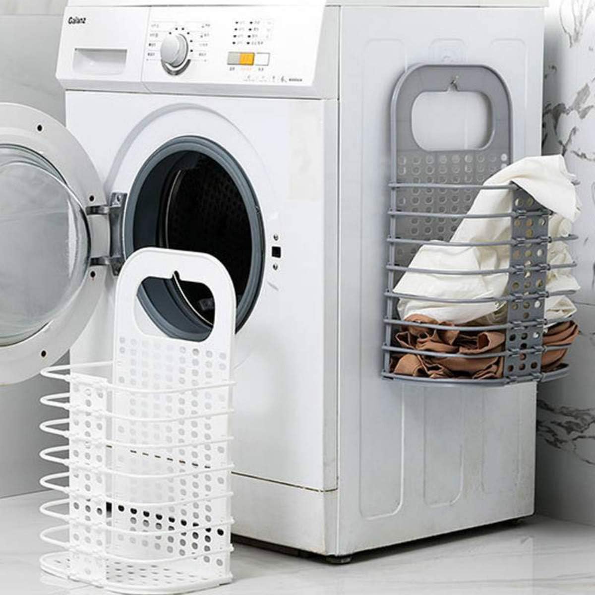 Amazon Tik Tao ランドリーバスケット ランドリーかご クローゼット吊り下げ収納 洗濯ボックス 収納ボックス 収納ケース ボックス かご バスケットおしゃれなインテリア雑貨 マガジンラック キッチン収納 トイレ収納 フック付き 折りたたみ グレイ ランドリー収納