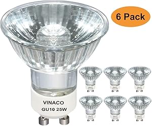 Vinaco NP5 GU10 120V 25W Bulb Candle Warmer, 6 Pack gu10+c 120v 25w Replacement for Wax Burner Light Bulb, Tart Burner Bulb, Warm White, Dimmable, gu10 Halogen 25w Bulbs with Glass Cover.