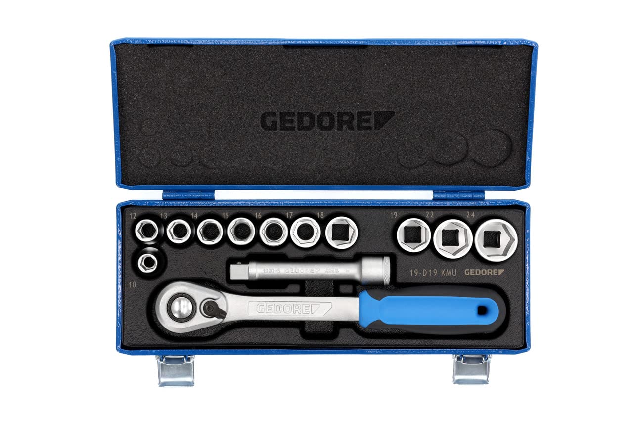 GEDORE 13-piece Socket spanner set, 1/2", 10-24 mm, Tool, Sockets ratchet, for carmotive, 19 KMU 20, Red, 13-teilig, 19KMU-20