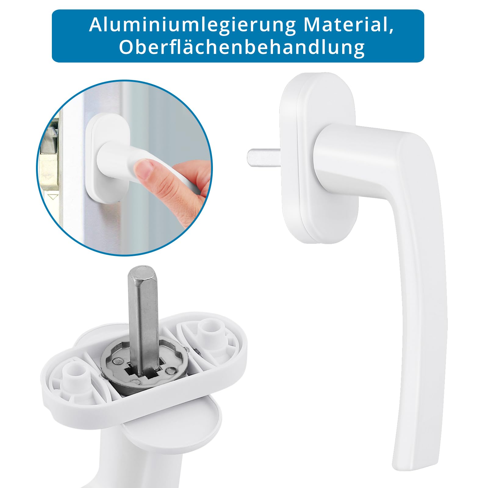 AUTOUTLET Fenstergriff Aluminium, 8 Stück Fenstergriff weiß Fensterschloss Balkontürgriff ohne Schließzylinder, in Stiftlänge 35mm, Türgriffe für Fenster, Terrassentüren und Balkontüren 3