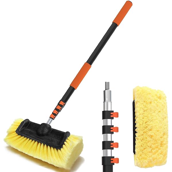 Cepillo De Lavado Para Coche Con Mango Telescópico Y Paso De Agua – ¡Limpia Techos Y Caravanas Sin Esfuerzo!