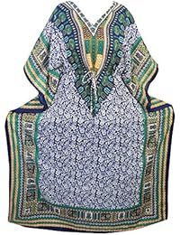 Womens Caftan Kaftan Maxi Dress Tribal Print Beach Cover Up Kimono (Dark Blue)