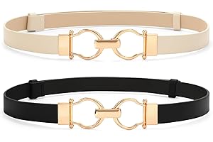 VONMELLI 2 Pack Women's Leather Belts for Jeans Dress Pants Ladies Waist Belt Skinny Belt with Fashion Gold Buckle