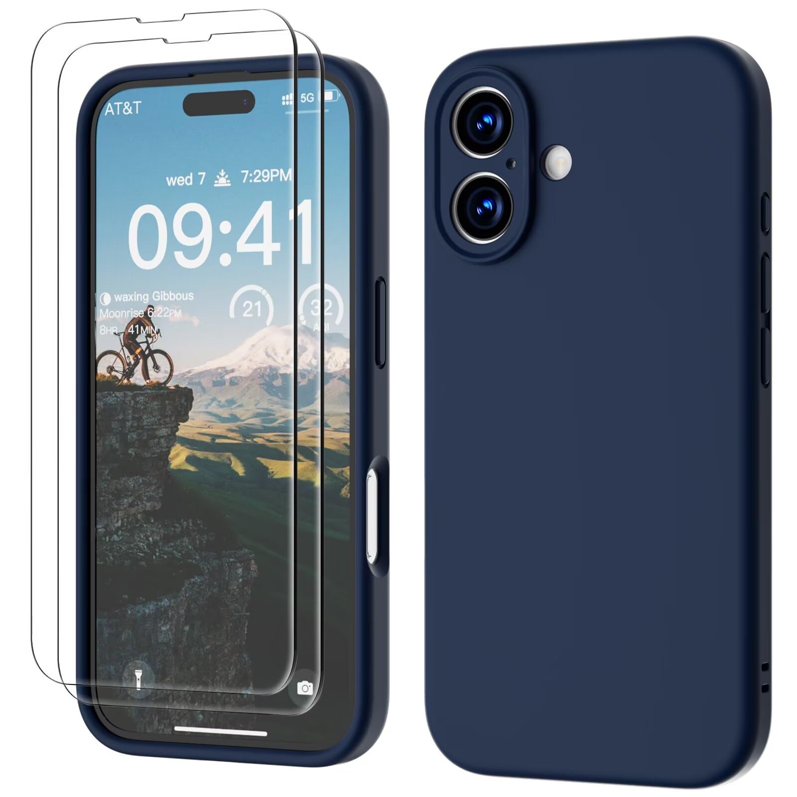 GOODVISH 3 IN 1 for iPhone 16 Case 6.1 inch, Upgraded Camera Protection, 2X HD Screen Protector, Liquid Silicone Anti-Scratch Shockproof Gel Rubber Anti-Fingerprint Phone Case Cover, Navy Blue