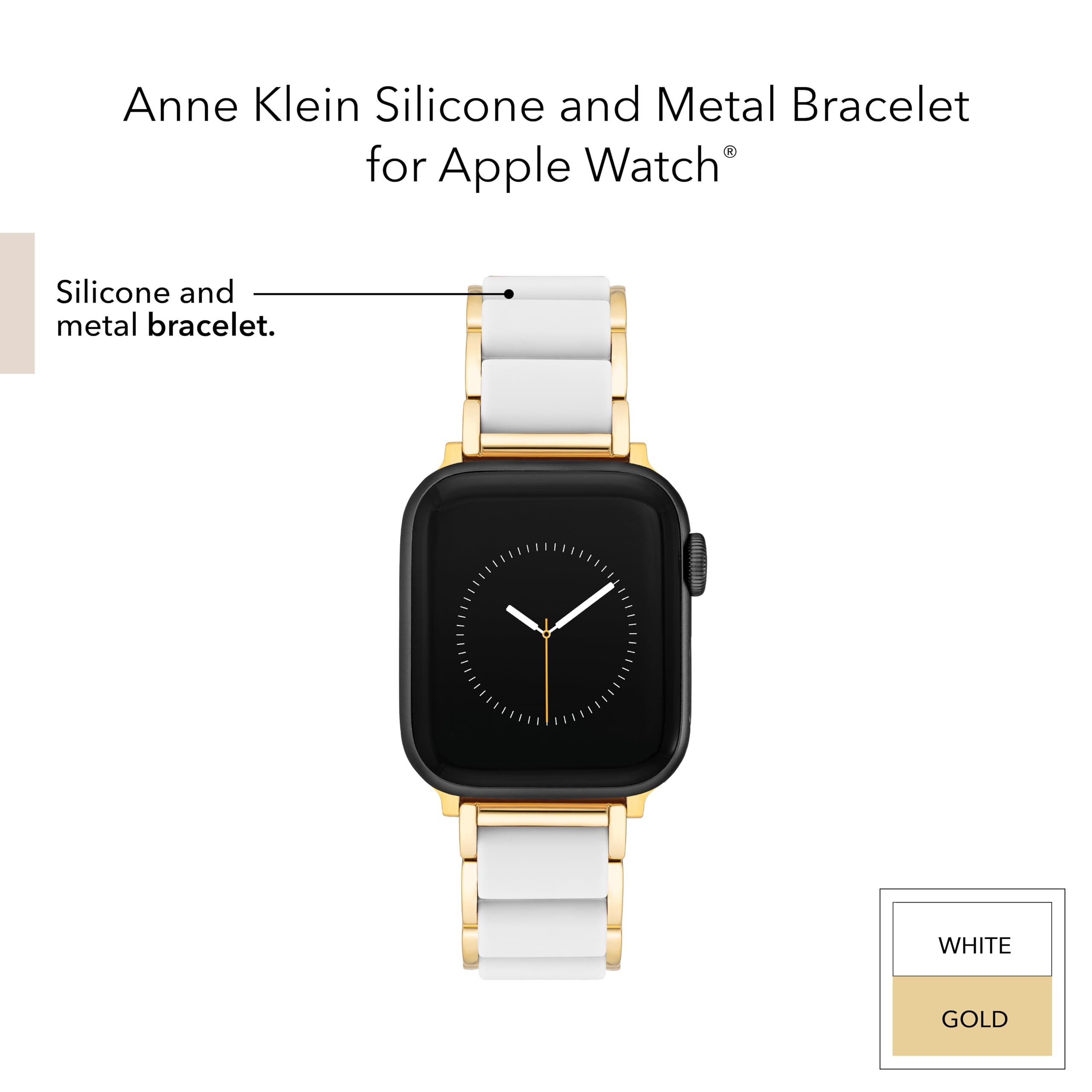 Anne Klein Silicone Fashion Bracelet for Apple Watch, Secure, Adjustable, Apple Watch Replacement Band, Fits Most Wrists