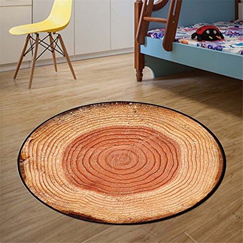 DeMissir Non-slip 3D Wood Grain Pattern Rugs Round Carpet For Living Room or Bedroom (120cm=4')