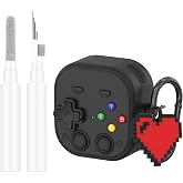 [3 in 1] Lock Case Compatible with Huawei FreeClip 2 with Heart Keychain and Cleaning Pen Kit,Soft Silicone Retro Cartoon Game Player Funny Design Shockproof Cover
