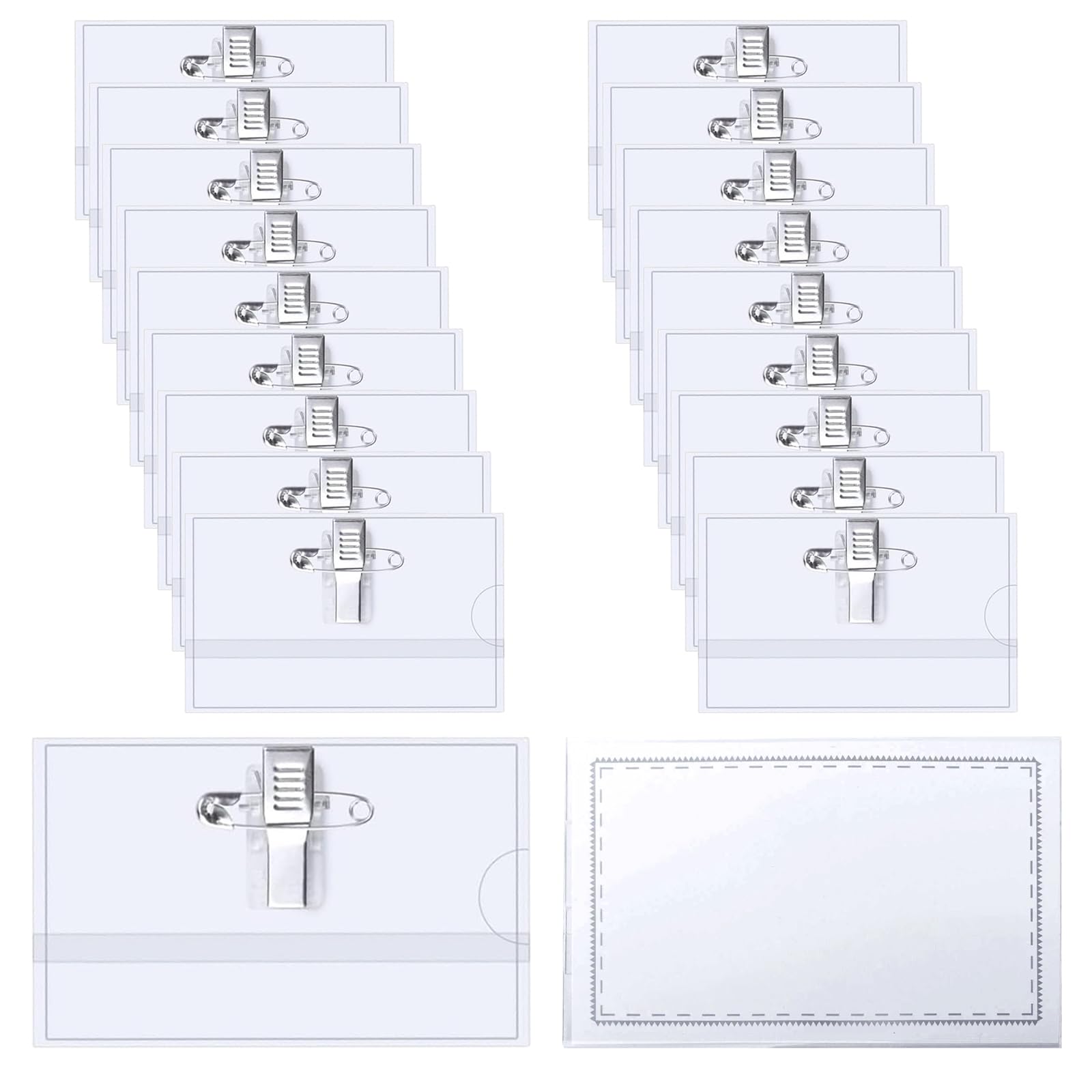 Pack of 50 Name Badges, 9 x 5.6 cm Name Tags for Clothing Clip, Transparent, Name Plate with Clip and Safety Pin, Durable Plastic Name Plate Case for Office, School, Company, Factory