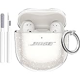 Aircawin for Bose QuietComfort Earbuds II 2022/QuietComfort Ultra 2023 Case Clear Glitter,Shockproof Soft TPU Cover for Bose QC 2& QC Ultra Earbuds Case with Carabiner and Cleaning Pen-Glitter