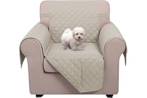 U-NICE HOME Recliner Chair Covers Reversible Chair Cover Pet Covers for Dogs with Elastic Straps Water Resistant Diamond Quilted (23''Recliner Small, Beige/Beige)