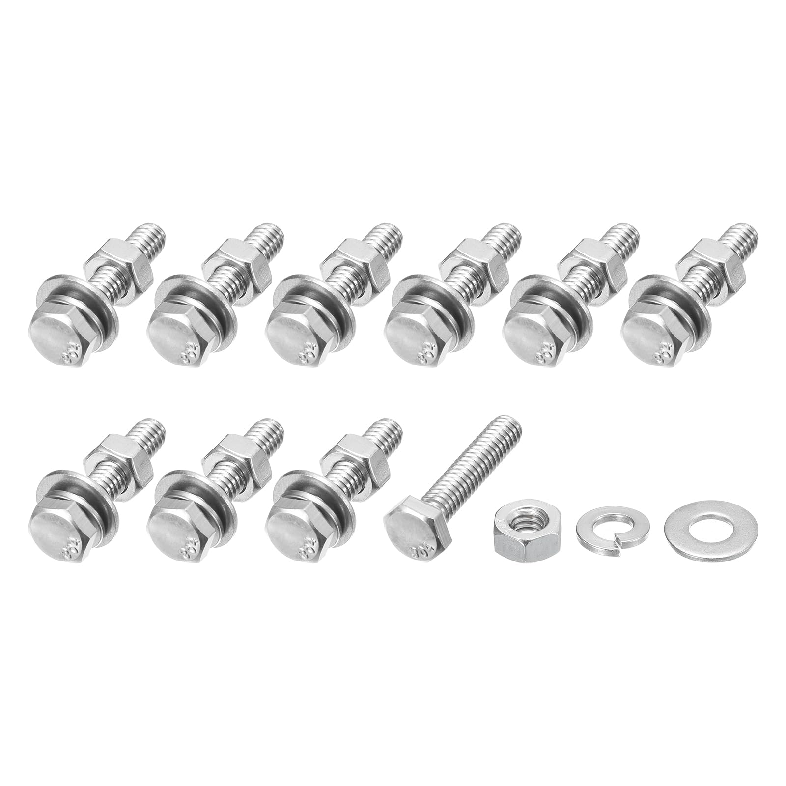 METALLIXITY Hex Head Screws Bolts, Nuts, Flat & Lock Washers Kits (1/4-20x1-1/4") 10 Set, Stainless Steel Fully Threaded Machine Screws Bolt Set - for Home Appliance Equipment — image 1
