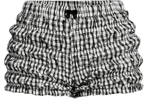 SOLY HUX Women's Ruffle Shorts Plaid Y2k Lace Bloomers Elastic Waist Frill Bottoms Gingham Micro Boyshorts