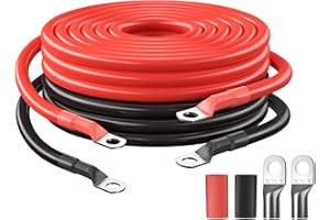 4 AWG 60inch Battery Cable, Bateria Power 600V 392°F Tinned Copper Battery Inverter Cables with 3/8 in Lugs Both Ends Power Inverter Wire for Automotive, Solar Marine, Boat, RV (Red and Black 5FT)