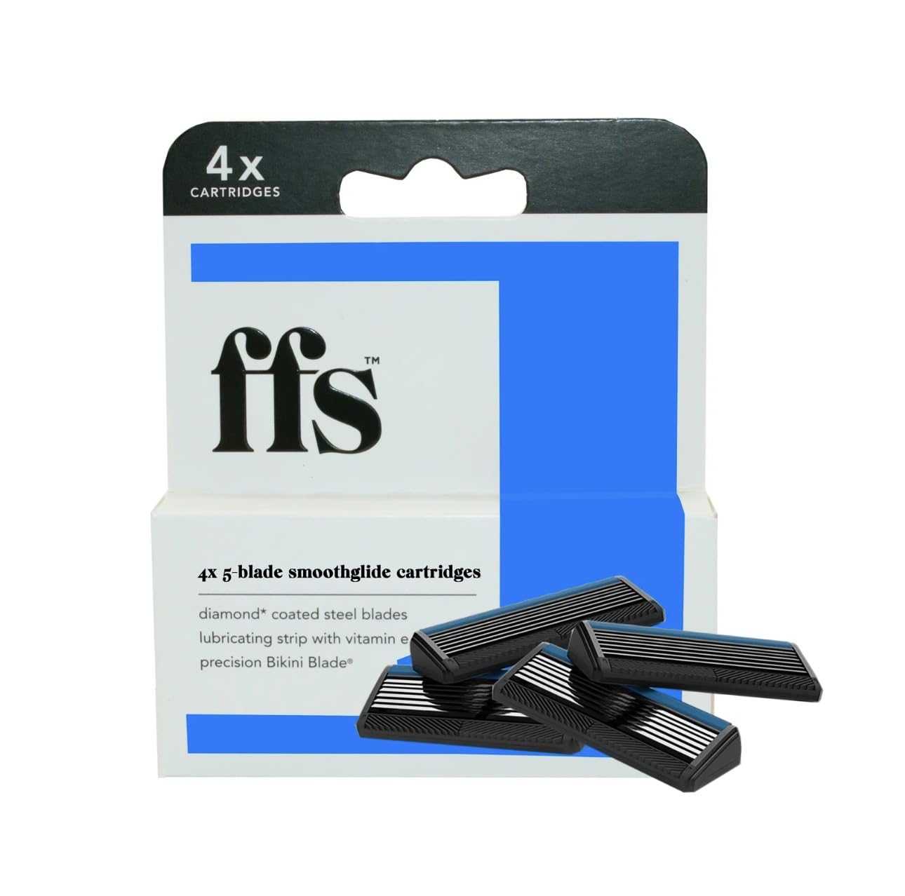 FFS Beauty 5-Blade SmoothGlide Razor Cartridge Head Refills - Durable, Diamond Coated Titanium Blade & Styling Trimmer - Blue (4 pack, 4.00, count)