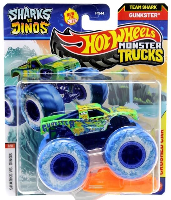 Hot Wheels Monster Trucks Sharks vs Dinos, 1:64 Scale Die-Cast Vehicle Collection, 2025 Edition (8/8 Gunkster)