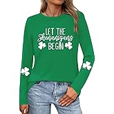 CQF St Patricks Day Shirt Women Lucky Irish Shamrock Clover Long Sleeve Happy St Patrick’s Day Print Tshirts