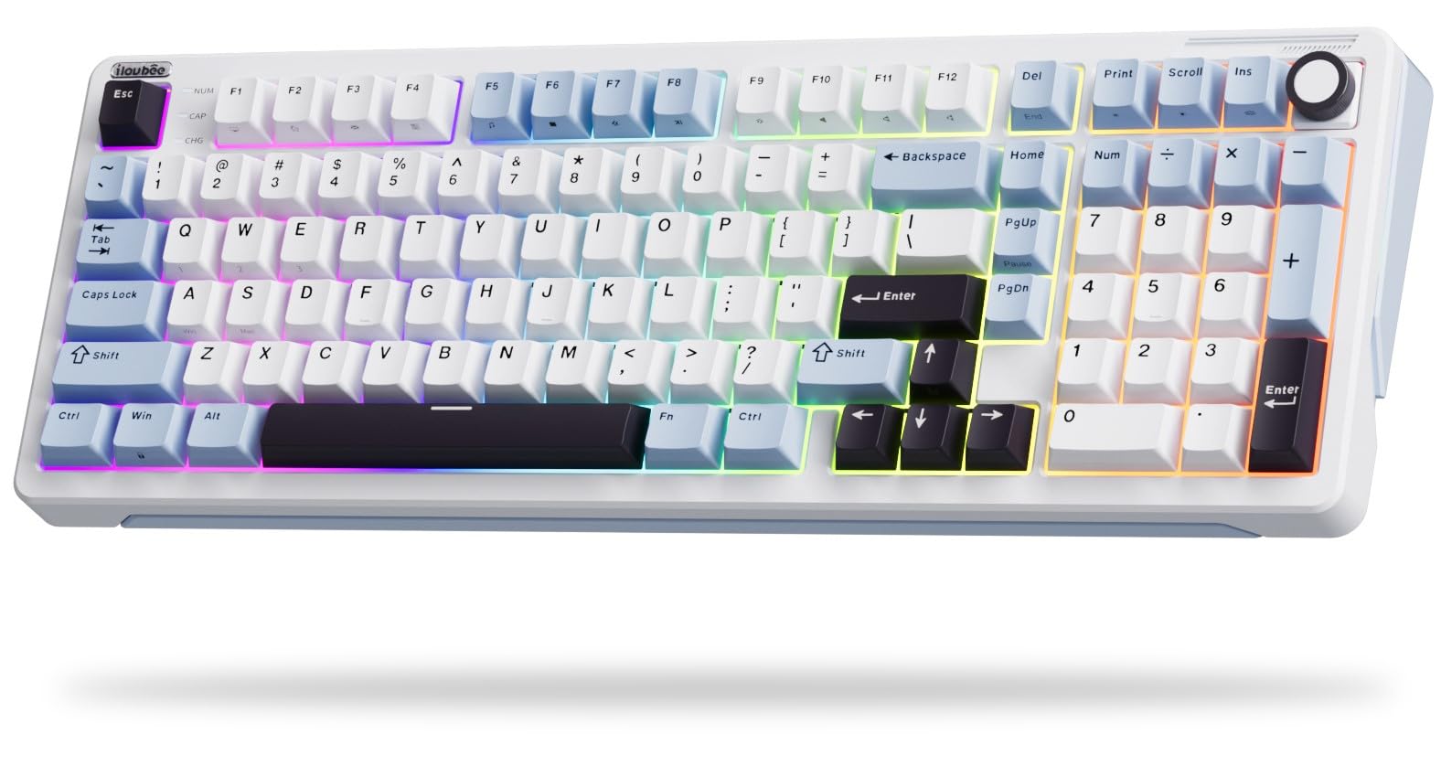 iLovBee B98 Creamy Keyboard with Number Pad, Wireless Mechanical Gaming Keyboard w/Knob, Full Size Bluetooth/2.4Ghz/USB-C RGB Custom Keyboards for Win/Mac, Gasket Hot Swappable Linear Switches
