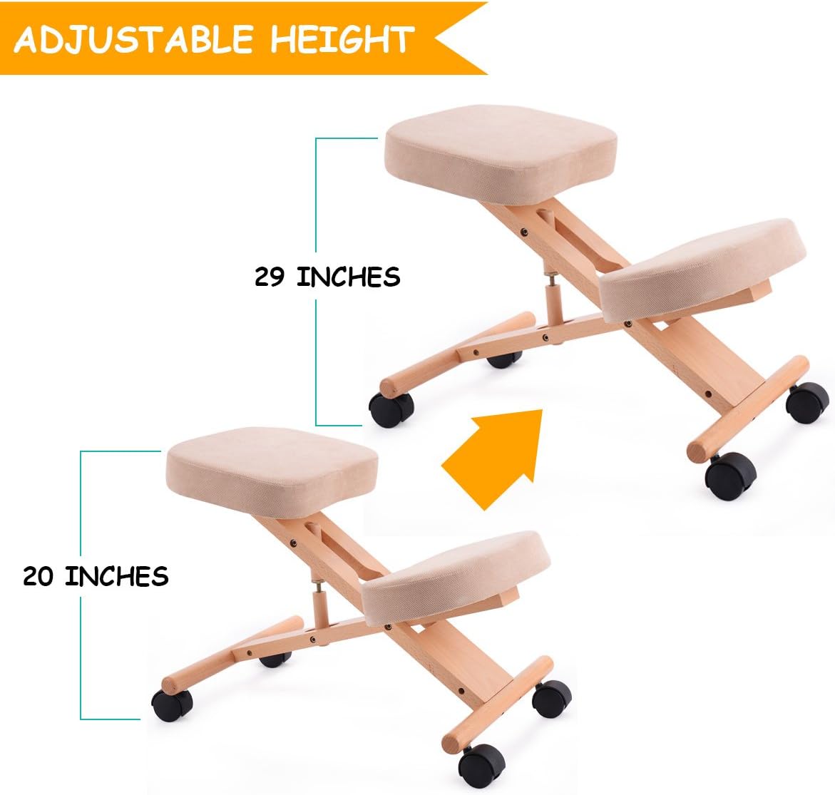 CASART Ergonomic Kneeling Chair, Adjustable Wooden Frame Kneeler Stool, Home Office Orthopaedic Posture Chairs (Beige) - Image 5