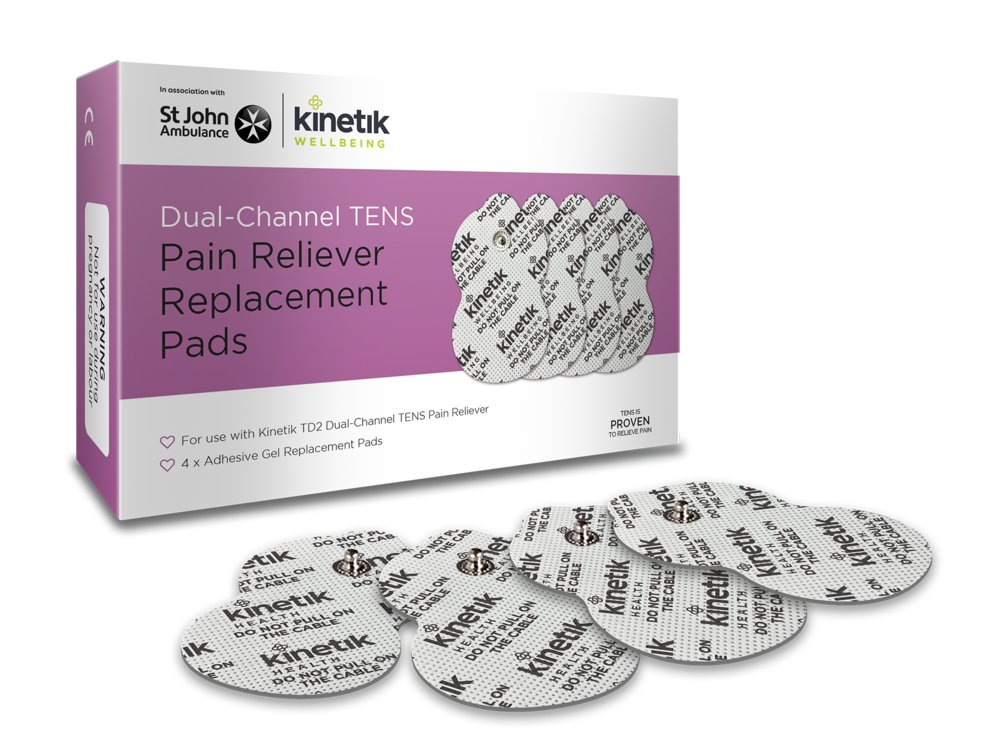 Kinetik Wellbeing TENS Replacement Pads Pack of 4 - Electrode Pads for Muscle Pain Relief, EMS TENS Machine Unit ECG Electrodes for Back Pain Relief Products – In Association with St John Ambulance