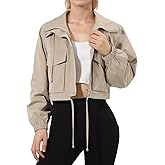 Fecialy Womens Cropped Jacket Lightweight Zip Up Short Jacket Oversized Utility Anorak Coat with Pockets