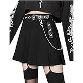 AULKEEP Womens Black Mini Pleated Skirts Goth High Waist A Line Punk Skirt School Uniform Short Skirts with Belt