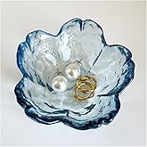 HIUSITY Flower Jewelry Dish, Ring Dish Tray,Decorative Cute Blue Glass Trinket Dish,Gift Ideas for Women,Small Gifts for Girlfriend Wife, Ring Holder, Earrings Dishs,Key Plate,Birthday Gift for Her