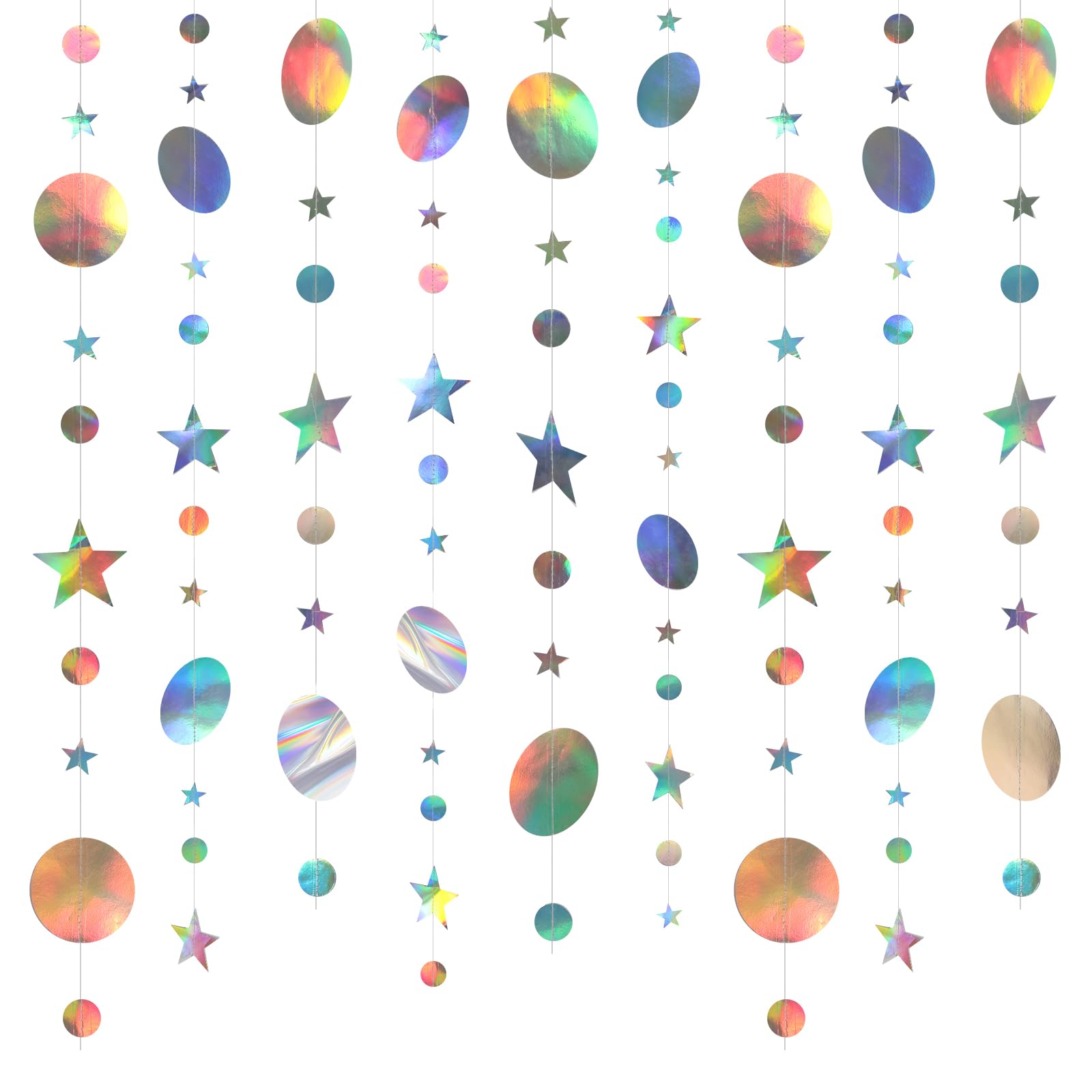 AYESY Holographic Rainbow Hanging Paper Garland, 52 Feet Glitter Circle Star Paper Decoration for Birthday Holiday Wedding Anniversary Theme Party Supplies and Home Decorations(Circle Dot Star) — image 1