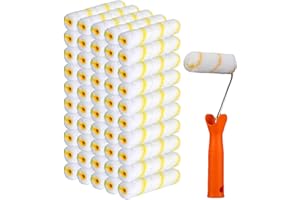 100 Pieces 4 Inch Paint Roller Covers Small Roller Nap with Roller Frame Kit Mini Paint Rollers for House Painting Wall Paint