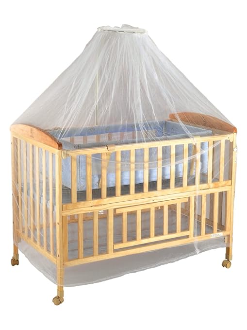 mee mee baby wooden cot with swing & mosquito net