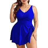 Sovoyontee Women's Plus Size Tankini Two Piece Swimsuit High Waisted Bikini Bottom Tummy Control Flowy Swim Dress