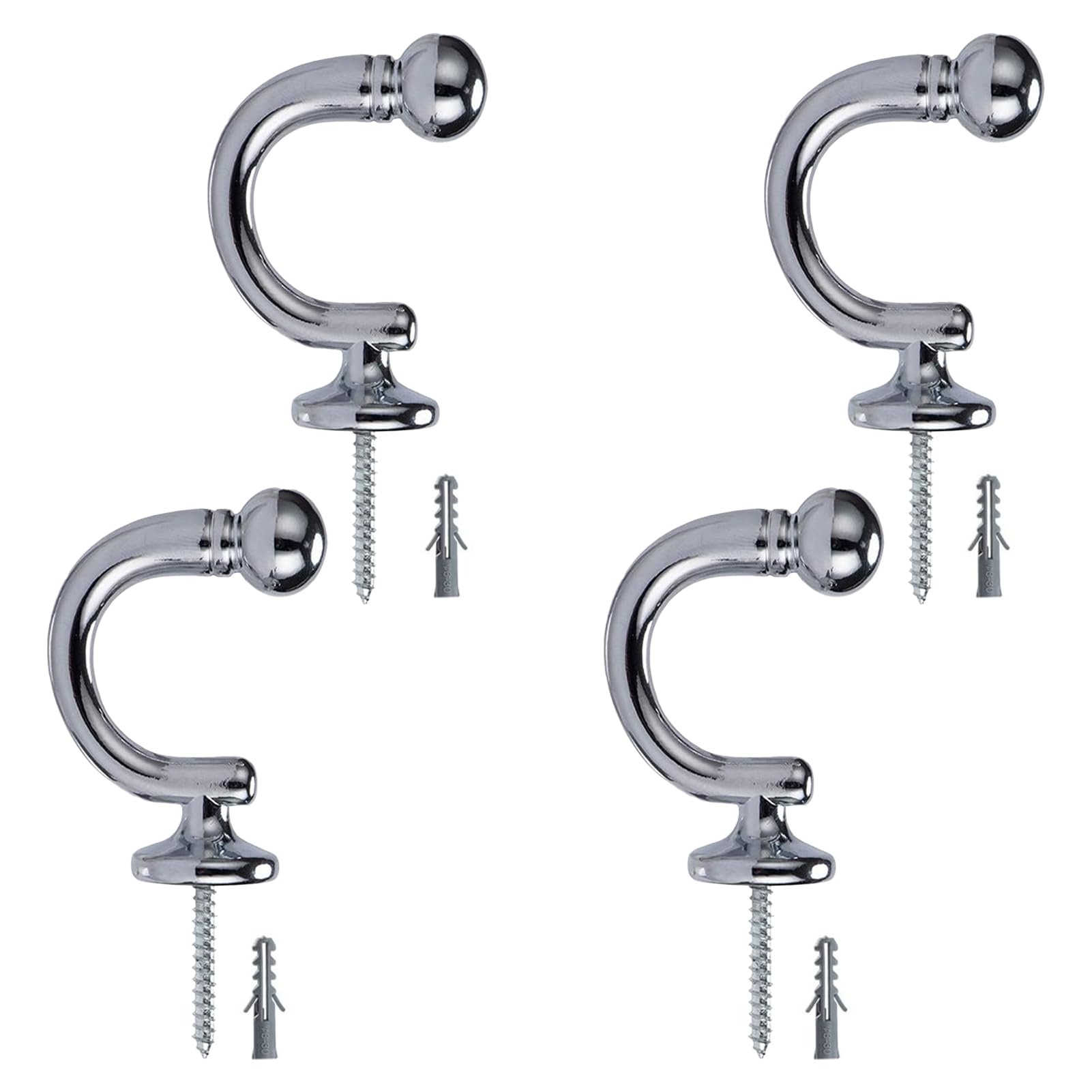 Fuletooye 4Pcs U Shaped Curtain Tieback Hooks, Metal, Heavy Duty, Silver