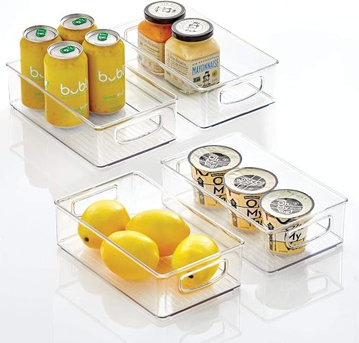 Amazon Com Mdesign Plastic Kitchen Pantry Cabinet Refrigerator Or Freezer Food Storage Bins With Handles Organizer For Fruit Yogurt Snacks Pasta Food Safe Bpa Free 10 Long 4 Pack Clear Kitchen Dining