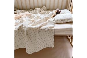 BuLuTu 100% Cotton Muslin Baby Blanket for Girls Boys Muslin Swaddle Blankets with Fresh Sprouts Pattern Baby Toddler Throw Blanket for Summer Crib Cradle Quilt, Machine Washable, 47"x51"