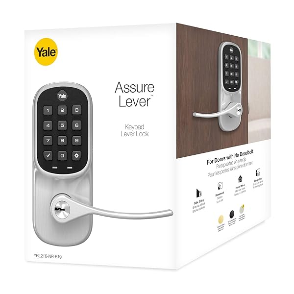 YALE SECURITY ASSURE LEVER – Z-WAVE SMART DOOR LEVER FOR KEYLESS ACCESS (FOR DOORS WITH NO DEADBOLT) – WORKS WITH RING ALARM, SAMSUNG SMARTTHINGS AND MORE -SATIN NICKEL – YRL216-ZW2-619