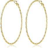 DAILY VIBES Thin Big Gold Hoop Earrings for Women Dainty 925 Sterling Silver Post Loop 14k Gold Plated Diamond-Cut Twisted Large Hypoallergenic Hoop Earrings for Women