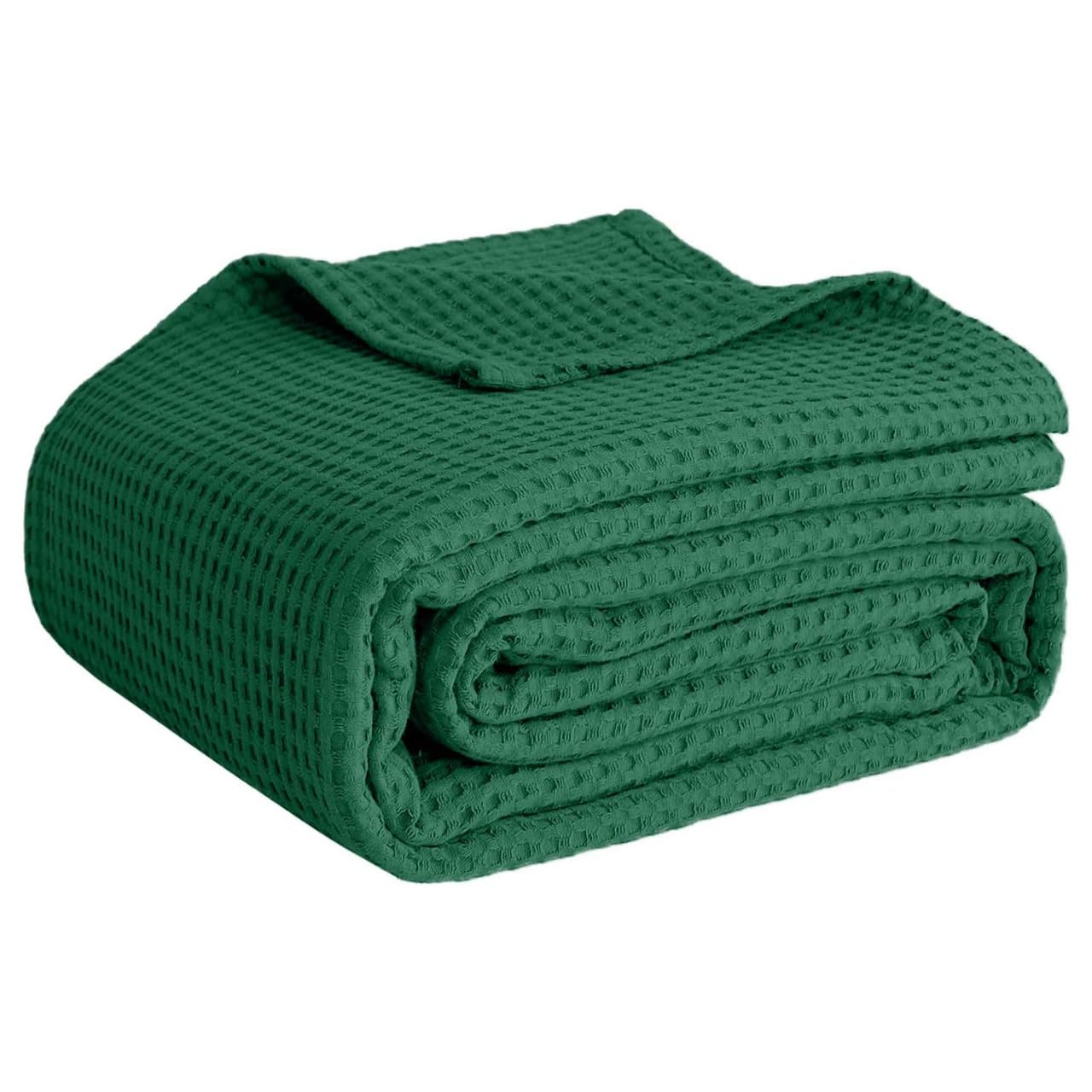 Photo 1 of 100% Cotton Blankets for Bed - Waffle Weave Blankets for Summer, Lightweight and Breathable Soft Woven Blanket for Spring (Dark Green, Throw (50" x 60"))
